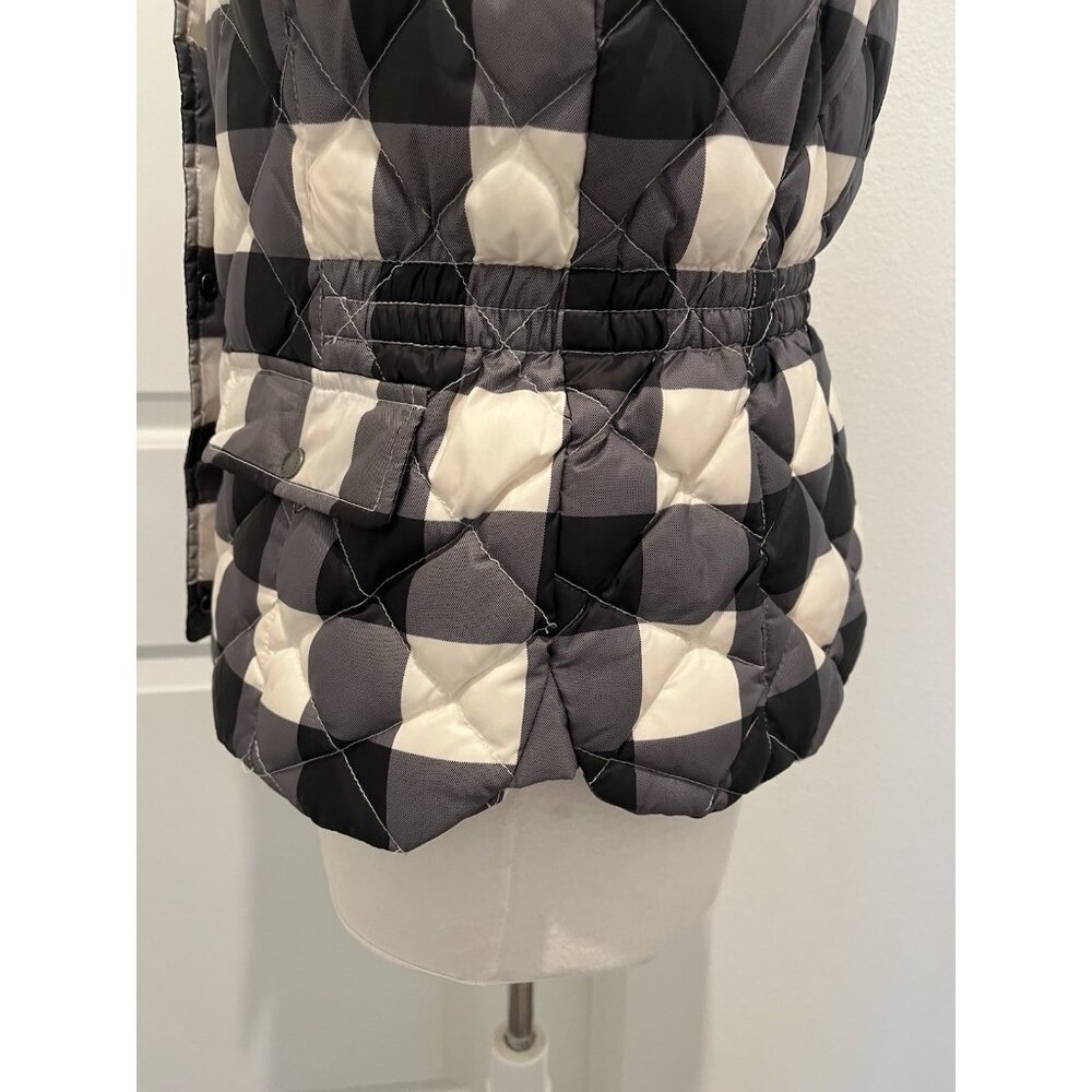 Talbots Down Fill Puffer Vest Size M Black White Plaid Elastic Waist Zip Snaps - Picture 6 of 10